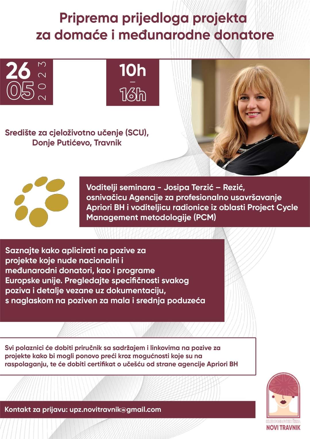 Klub poslovnih žena Novi Travnik organizira seminar "Priprema prijedloga projekta za domaće i međunarodne donatore"