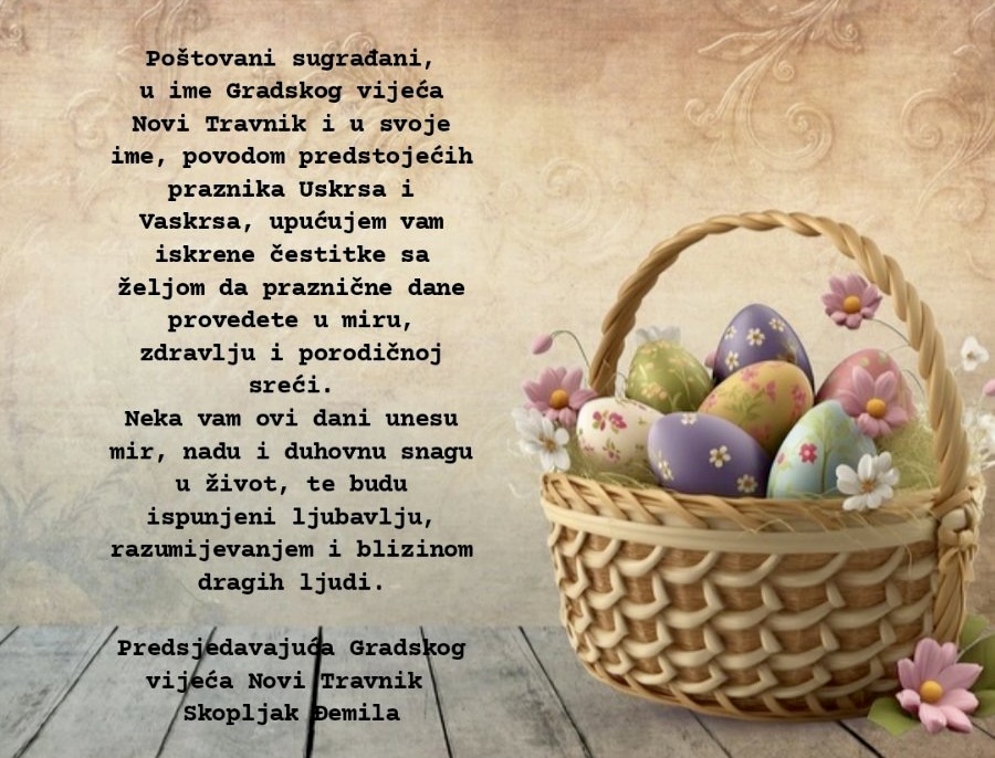 Čestitka predsjedateljice Gradskog vijeća povodom Uskrsa i Vaskrsa