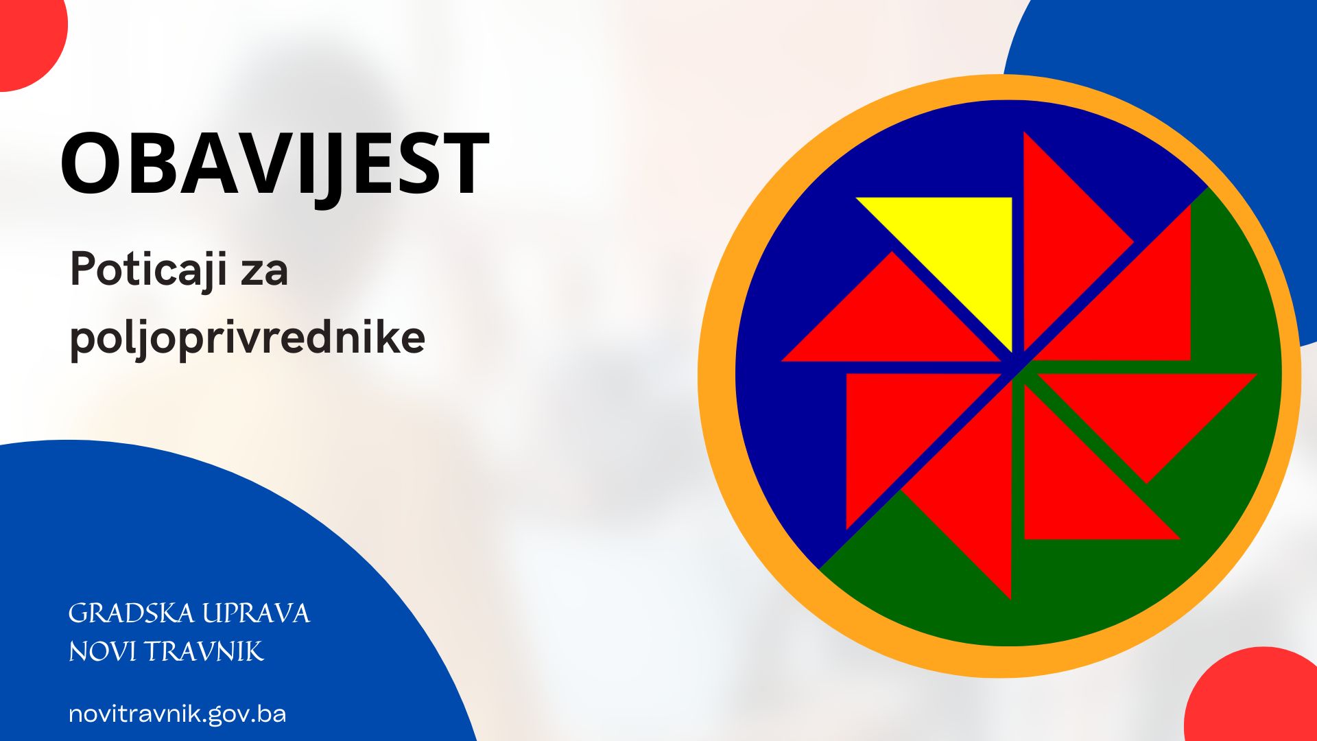 Obavijest: Poticaji za poljoprivrednike 