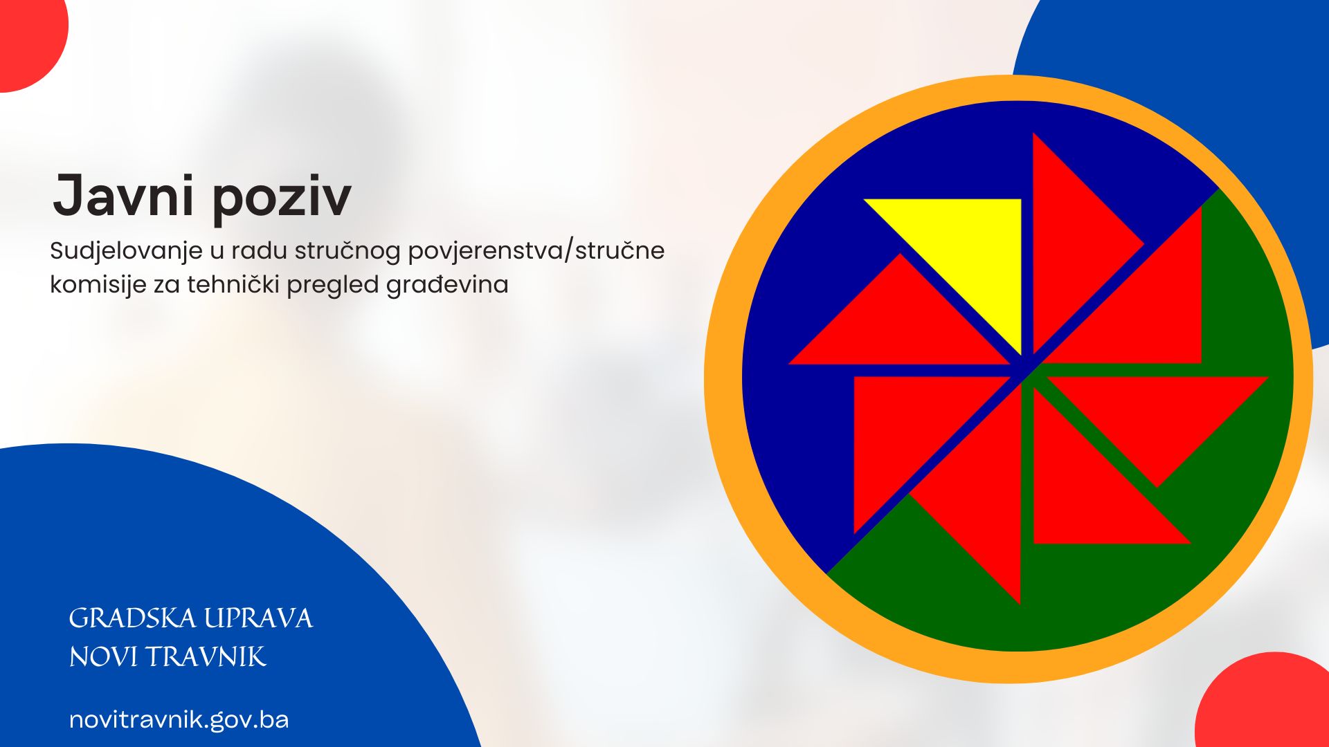 Javni poziv: Sudjelovanje u radu stručnog povjerenstva/stručne komisije za tehnički pregled građevina